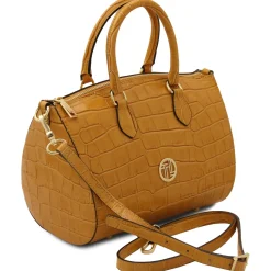 Bauletto aus Leder mit Kroko-Prägung
