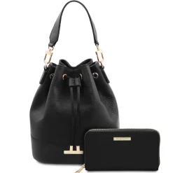 Beuteltasche aus Leder und Exklusive Damenbrieftasche aus Leder mit Rundum-Reißverschluss