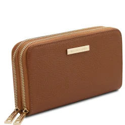 Doppel Rundum-Reißverschluss Damenbrieftasche aus Leder