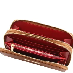 Doppel Rundum-Reißverschluss Damenbrieftasche aus Leder