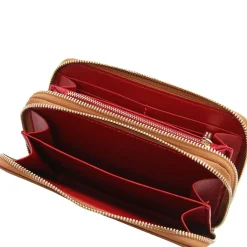 Doppel Rundum-Reißverschluss Damenbrieftasche aus Leder