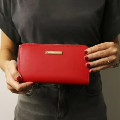 Doppel Rundum-Reißverschluss Damenbrieftasche aus Leder