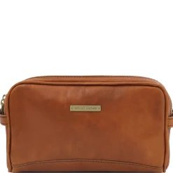 Kulturtasche mit Doppelfach aus Leder