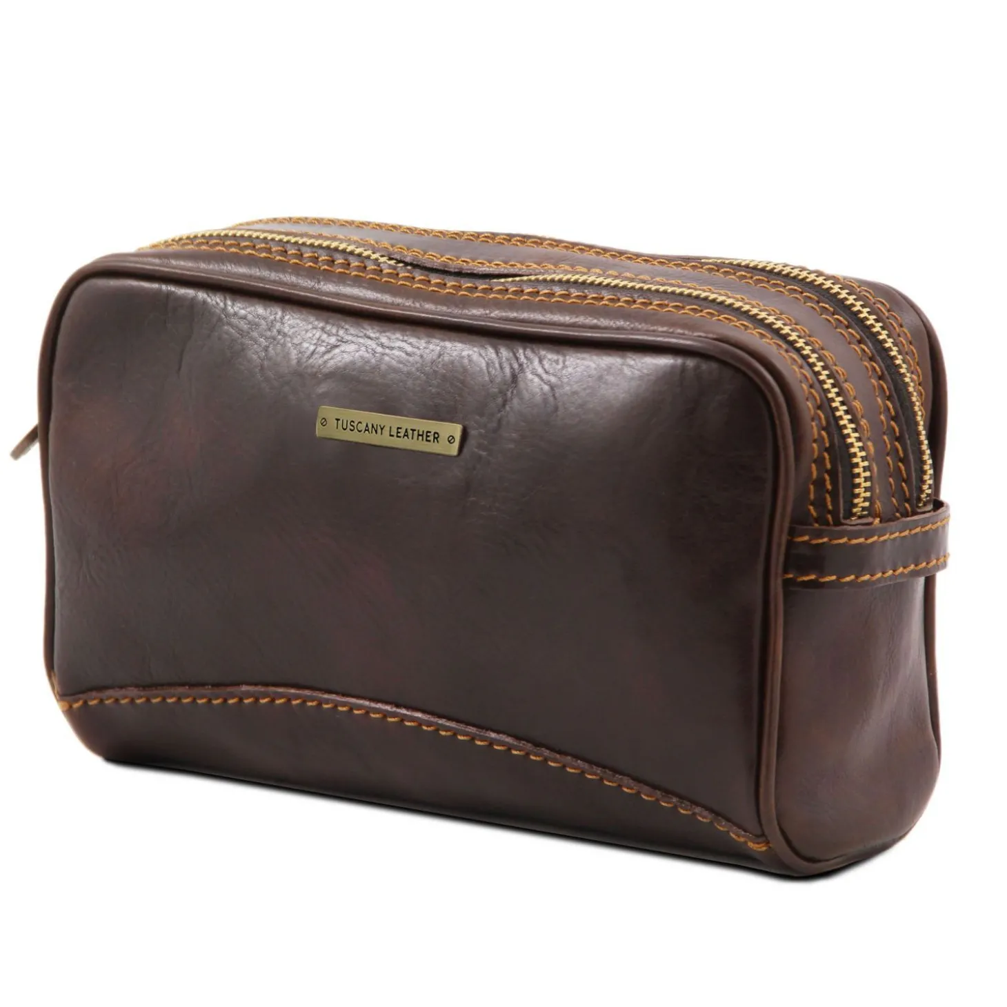 Kulturtasche mit Doppelfach aus Leder