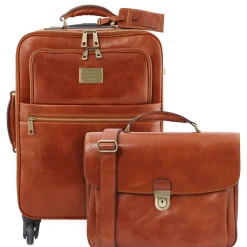 4 Rollen Ledertrolley und TL SMART Notebooktasche aus Leder