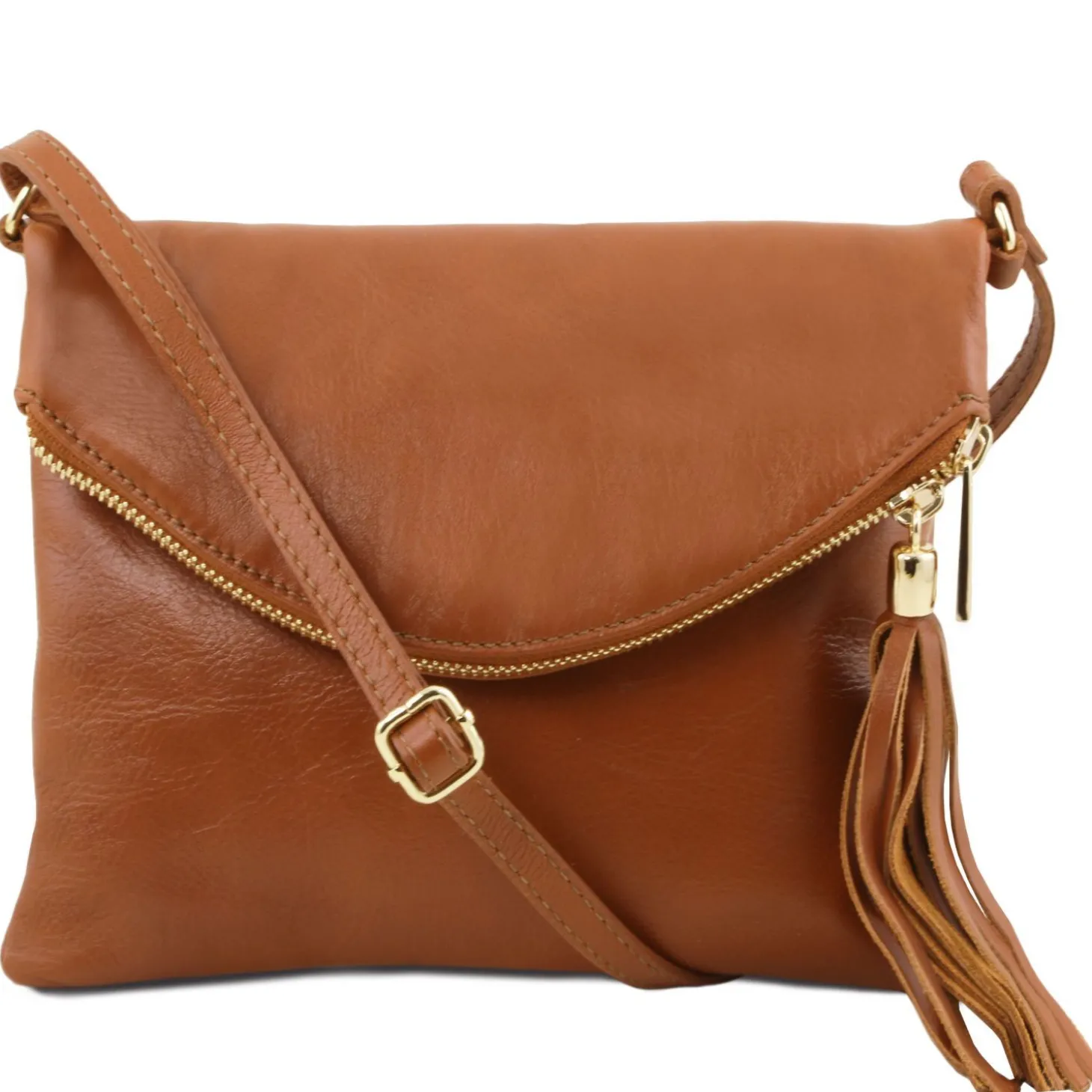 Schultertasche aus Leder mit Quasten