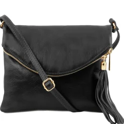 Schultertasche aus Leder mit Quasten