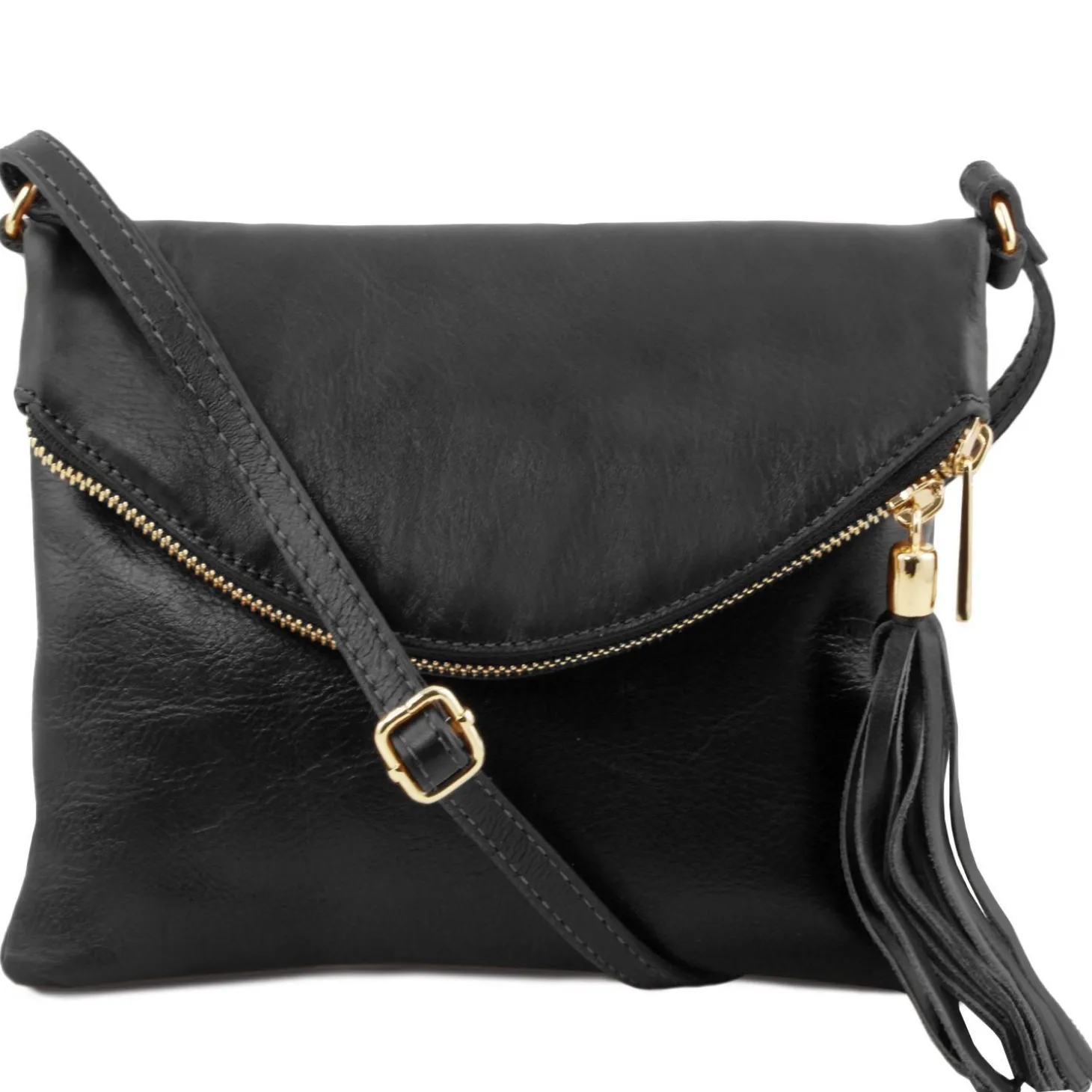 Schultertasche aus Leder mit Quasten