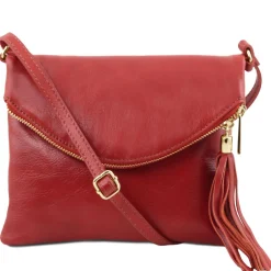 Schultertasche aus Leder mit Quasten