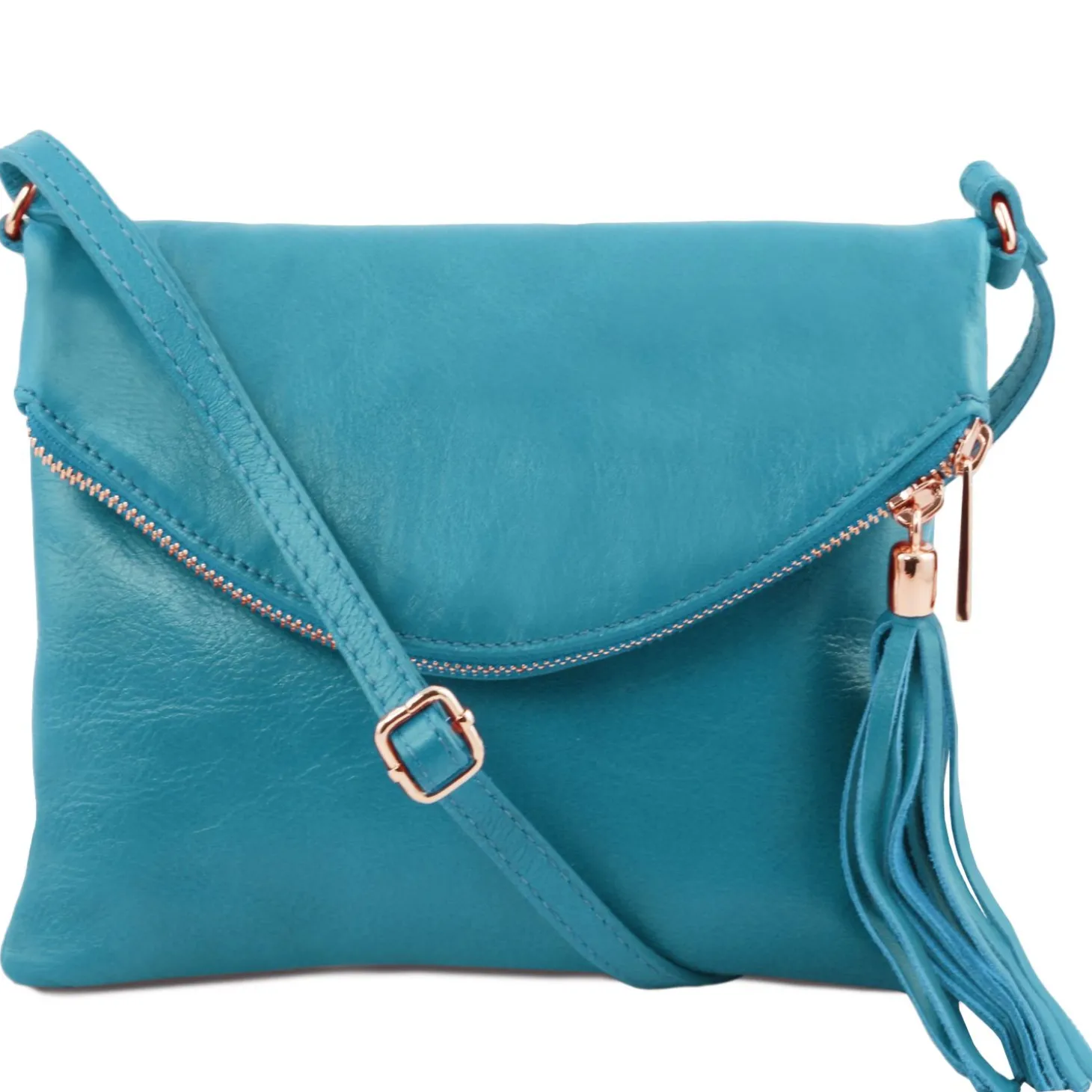 Schultertasche aus Leder mit Quasten