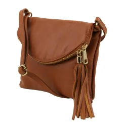 Schultertasche aus Leder mit Quasten