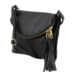 Schultertasche aus Leder mit Quasten