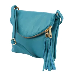 Schultertasche aus Leder mit Quasten