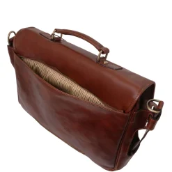 TL SMART Multifach-Aktentasche aus Leder mit Zwei Aufgesetzten Taschen